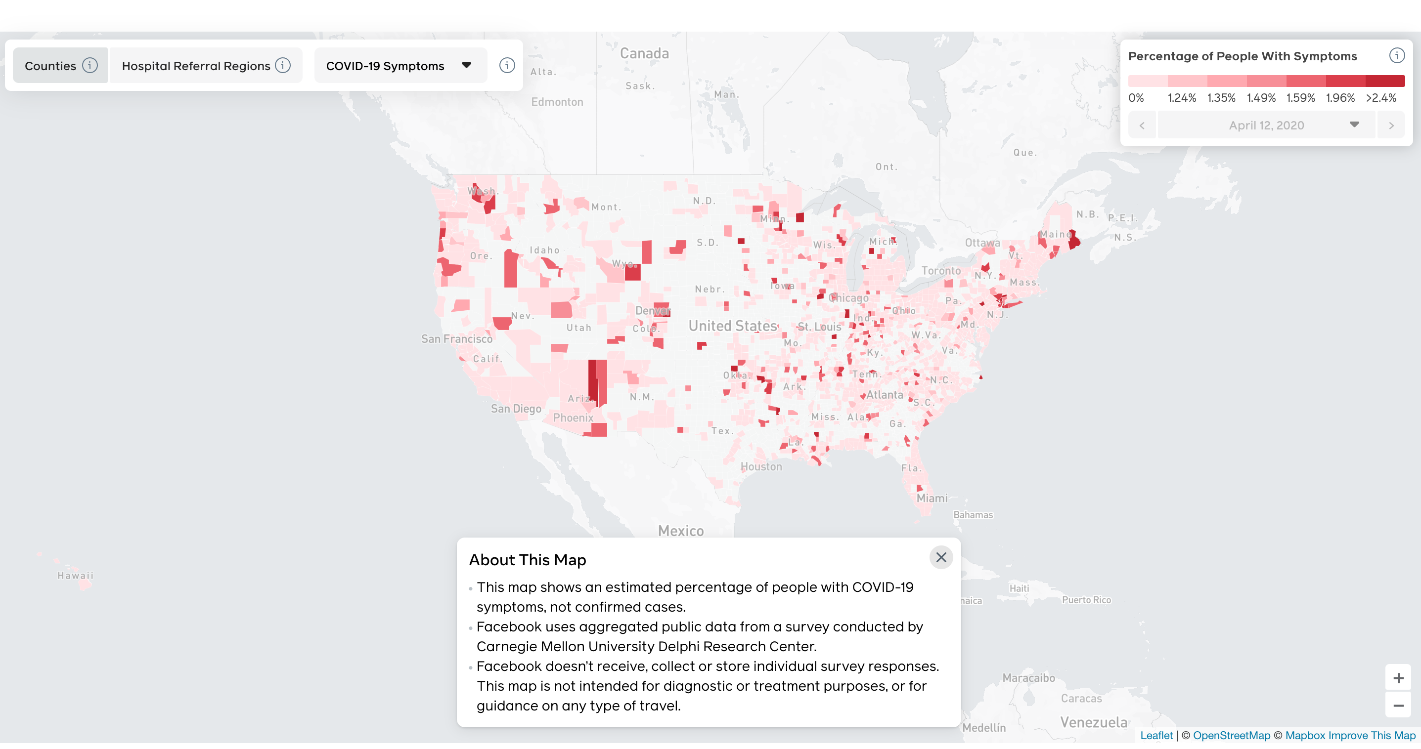 acebook & Carnegie Mellon University COVID-19 Symptom Map