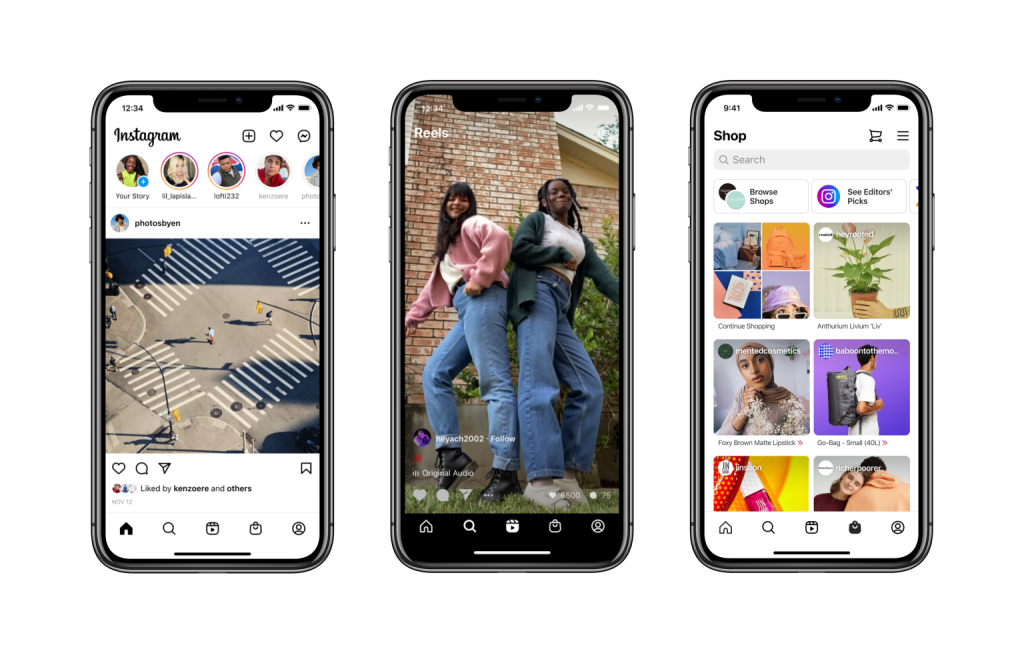 Instagram、アプリ画面にリールとInstagramショップ専用のタブを追加