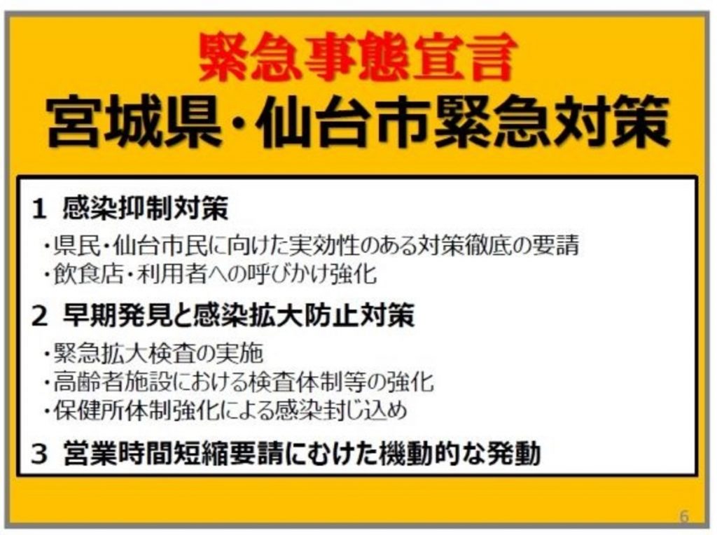 「独自の緊急事態宣言」宮城県と仙台市が発出　4月11日まで　リバウンド封じ込めへ