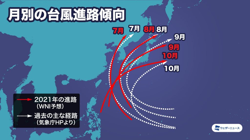 ウェザーニューズ「台風傾向2021」を発表　台風は24個前後で8月がピーク